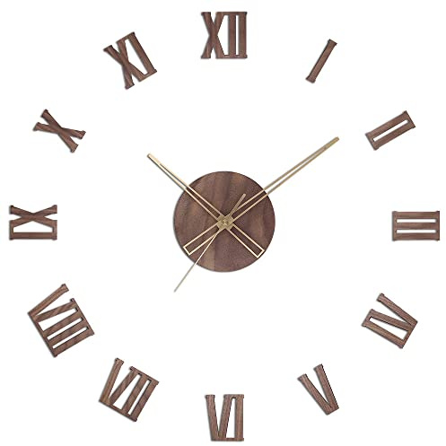 PRIM Veneer DIY Wanduhr Holz, Made in EU, Wood Wand-Deko ∅ von 600 bis 1000 mm, 3D Holz-Ziffern, Holz Wanduhr Groß XXL, Wanduhr Küche, Schlafzimmer (Dunkles Holz/Romulus)