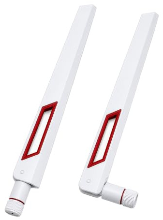 White and Red 10dBi Dual Band Signal Booster Wi-Fi Antennas (2.4GHz/5GHz-5.8GHz) with RP-SMA Male Connector for Wireless Camera, Router, Hotspot - 2 Pack