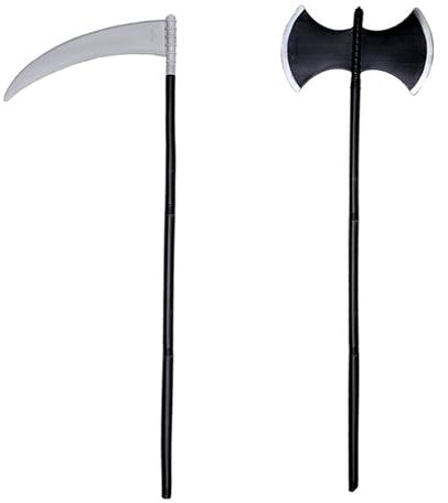 NAUZE 2 pezzi Tristo Mietitore Falce e Ascia Diavolo Scythe Ascia Bifacciale Staccabile Halloween Spaventosa Arma per Halloween Cosplay Costume Accessorio