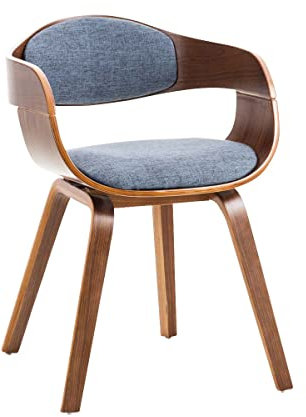 Décoshop26 Chaise de Bureau sans roulettes Visiteur en Tissu et Bois Design Retro et Confort Maximal Noyer Bleu BUR10544