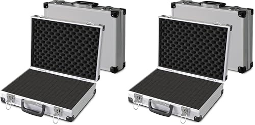 PeakTech 7265 – Mallette Universelle pour Instruments de Mesure, Mallette Robuste en Aluminium, Compartiment à Outils, Cube en Mousse, Rembourrage en Mousse, XL - 390 x 280 x 100 mm (Lot de 2)