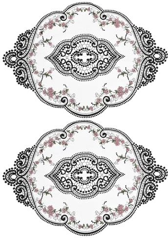 sourcing map 2 Stück Retro Spitzen Tischset 31x44 cm Untersetzer Schwarz | Spitzendeckchen, Bestickte Tischsets, Französische Häkeldeckchen, Tassenmatte, Oval, für Zuhause Hochzeit