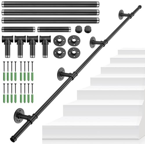 TANiCE Corrimano per Scale 1,5M Passamano per Scale Interne Esterni in Acciaio Zincato Nero Scale Ringhiere Industriale Antiscivolo Ringhiera per Scale Staffe Corrimano Ideale per Casa e Ville