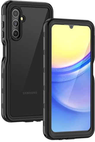 Lanhiem for Samsung Galaxy A15 5G Case, IP68 Waterproof Dustproof, Built-in Screen Protector, Rugged Full Body Shockproof Protective Cover for Samsung A15 5G /4G 6.5, Black/Clear