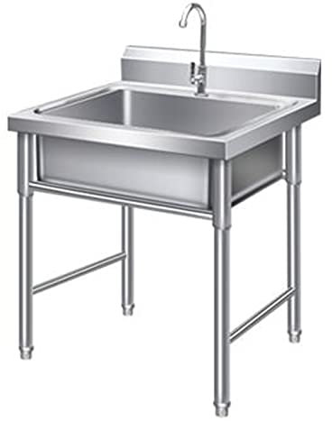 NOALED Edelstahl-Spüle für die Außenküche, freistehendes Catering-Spülbecken mit einem Becken und Wasserhahn, Tiefe des Hauptbeckens von 23 cm, gewerbliche Restaurantküche mit einem Becken