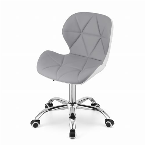 NMK HOME Bürostuhl Grauweiß Kunstleder Ergonomische Form Verstellbar | Metallstruktur, ergonimisch, pflegeleicht, stilvoll, Homeoffice, flexible Höheneinstellung
