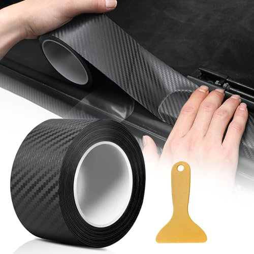 pangdapengpeng Carbon Folie Auto, 5 cm x 5 m Einstiegsleisten Schutz, Selbstklebend Auto Einstiegsleisten Schutz mit Kunststoffschabern für Die Meisten Autos wie SUVs und Limousinen (Schwarz)