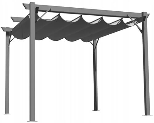 VBChome Pergola 300 x 300 x 230 cm Pavillon Stahlstruktur Terrassenüberdachung mit Schiebedach Polyester Grau Sonnenschutz Terrasse Garten UV Schutz Gartenpavillon Quadratisch 3x3m