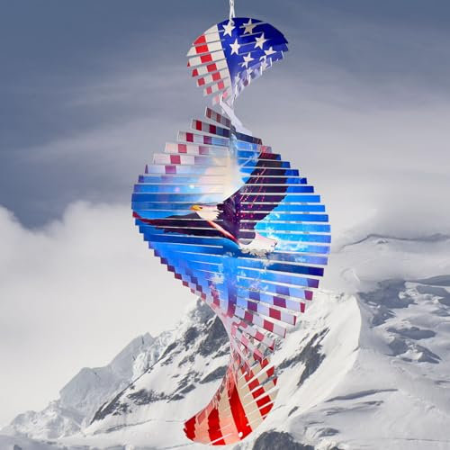 Aoedelyart Wind Spinners Outdoor Creates a Soaring Eagle Effect, 3D American Flag Eagle Wind Spinner Hanging Independence Day/Memorial Day Decorations,Gifts for Men/Women,15in Garden Decor,Yard Art