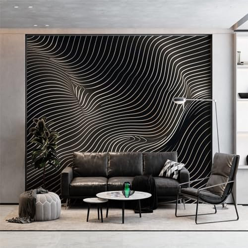 Papier Peint Trompe l'Œil 3D Géométrie Rayures Arcs 300 x 210 cm, Décoration Murale Poster Tableaux Muraux Tapisserie Papier peint Photo Noir et Blanc pour Salon Chambre de Enfants Décor Fond TV