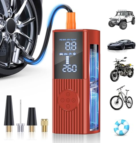 Gonfiatore per pneumatici compressore d'aria portatile pompa d'aria per pneumatici auto accessori auto pompa automatica 180 PSI con manometro digitale luce LED di emergenza