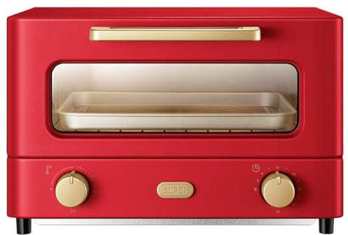 ZYJIX Mini Forno, Fornello Elettrico da 12 Litri E Grill Cottura Domestica Piccolo Forno Timer Doppia Porta in Vetro Calore Superiore E Inferiore 1000 W(Color:Rosso)