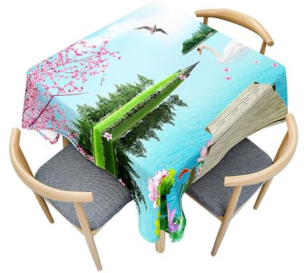 Morbuy Tovaglia Antimacchia Quadrata, Motivo Gabbiano 3D Tovaglie Impermeabile Resistente all Acqua Tovaglie da Tavolo Moderne Copritavolo Lavabile per Cucina Giardino (180x180cm,Fiori di pesco)
