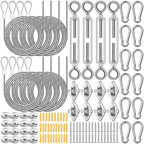 MorningRo 104 Pcs Sun Shade Sail Hardware Kit Sails Installation Kits 304 Stainless Steel Accessories Set Retractable Outdoor Shade for Triangle Rectangle Sun Garden Patio(Silvery)