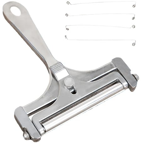 MiOYOOW Affettatrice per formaggio in filo, taglierina per formaggio a spessore regolabile in acciaio inossidabile con 4 fili e rotolo per affettare formaggi e burro, utensili da cucina affettatrice