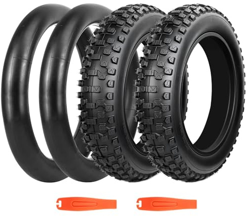 'BALINGE 2 Pack Fat Tire for Ebike Mountain Bike Heavy Duty High-Performance Wear-Resistant E-Bike Mountain Snow Bike Tire 20'' x 4''，Black，1/2 Tires 1/2 Tubes 2 levers'