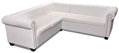 ULUYYUC Cauchsofa Camping Sofa Bodensofa Schlafcouch - Chesterfield Ecksofa 5-Sitzer Kunstleder Weiß für Party Lounge Terrasse Garten