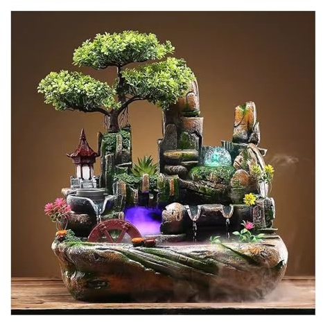 JDXQBLD Modern Desktop Fountain, Atomized Bonsai Rockery, Flowing Water Fountain Tabletop Small Ornaments, Crystal Ball s, Ceramic Landscape Ornaments,Water Fountain
