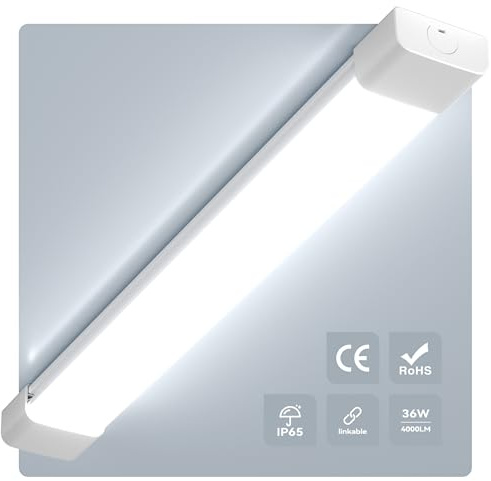 Amdelne LED Feuchtraumleuchte 120cm 36W, Kalteweiß 6000K Deckenleuchte Flach, 3950LM LED Leuchtstoffröhre, Wasserfest IP65 Feuchtraumlampe Werkstattlampe Kellerleuchte für Büro Lager Garage Keller