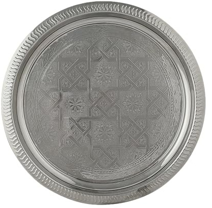 Orientalisches Serviertablett Nacera rund aus Metall in Silber 28 cm