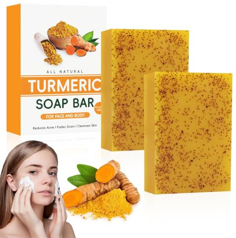 2 Pièces Savon Éclaircissant Au Curcuma, Naturel Au Curcuma, Savon Naturel pour Corps et le Visage, Hydrater et Unifier le Teint