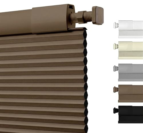 No Drill Honeycomb Pleated Blinds for Indoor Window Blackout Cordless Cellular Shades No Tools Privacy Blinds for Home Easy Fit Custom Shades for Bedroom Office(Dark Brown,Custom Size)
