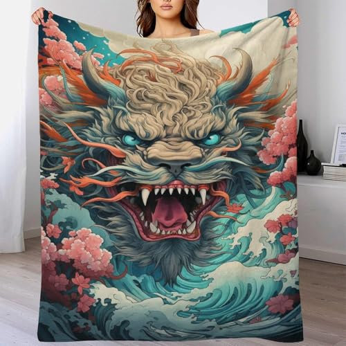 TBDUEPS Tierische, Bunte Drachen, Pflegeleichte Kuscheldecke für Erwachsene für Schlafzimmer und Büro, Yogadecke für Frauen für Ehefrau, Ehemann, Freund, 127 x 152 cm