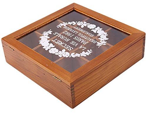 Asyduey 9 Section en Bois Chic Boîte À Thé Compartiments Conteneur Sac Coffre de Rangement Épice Nouveau Magasin Boîtes Cosmétiques Jewelly 24 X 24 X 7 Cm - Bois Couleur