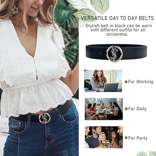 Gkaopi Damen Ledergürtel für Jeans Hosen Goldschnalle Leder Gürtel für Kleider Mode O-Ring Schnalle Gürtel Jeansgürtel für Frauen