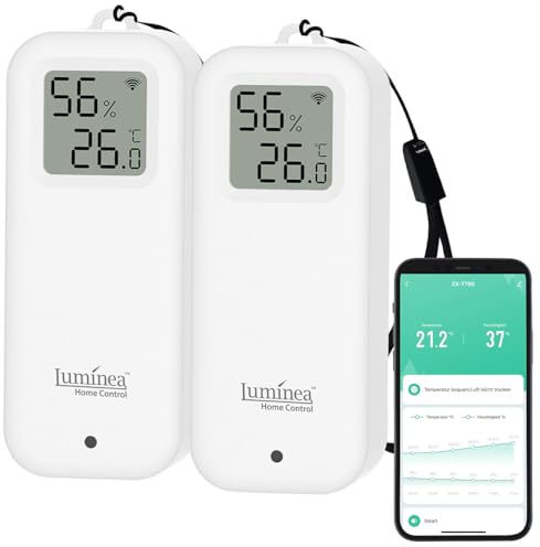 Luminea Home Control WLAN Hygrometer: 2er-Set WLAN-Temperatur- und Luftfeuchtigkeitssensor mit Display, App (Smart Thermometer für Innenräume, Digitales Hygrometer mit, Frost)