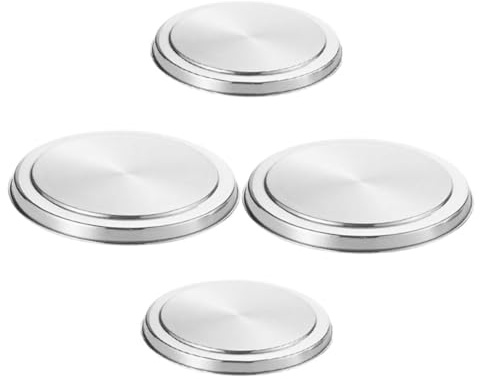 POPETPOP Lot de 4 Housses Cuisine pour Cuisinière en Acier Inoxydable Argenté Rondes, Ajustement, Design Moderne pour Brûleurs Électriques et Gaz Cuisine
