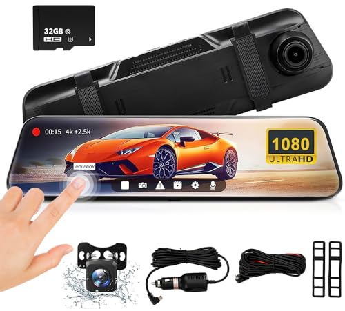 Dash Cam Front and Rear, 10'' FHD IPS Touch Screen Dual Dashcam, 1080P 4K Mirror Dash Cam, 170° Wide Angle, Super Night Vision, Loop Recording, 24H Parking Mode, 32GB Card, Intelligent Voice Control