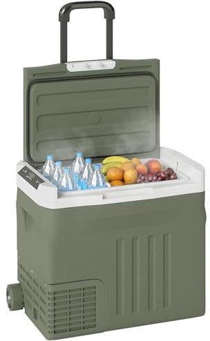 Outsunny Glacière électrique portable 40 L, réfrigérateur de voiture portable congélateur et réfrigérateur 12/24V, avec modes ECO/MAX, -20℃ to 20℃, poignée télescopique, pour camion, camping, vert