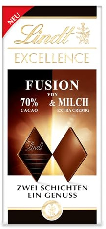 Lindt EXCELLENCE Fusion 70% Kakao & Milch - Milde Edelbitter-Schokolade | 100 g Tafel | Extra milde Bitter-Schokolade | Intensiver Kakao-Geschmack | Dunkle Schokolade | Schokoladengeschenk