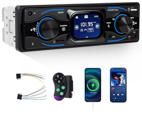 Autoradio Bluetooth, GOHHDL Autoradio con Ricarica Type-C, Auto Radio 1DIN con Vivavoce Bluetooth, FM Radio, 7 Colori, USB/U disk/AUX/SD, SWC, EQ, Display con Indicazione Dell'ora