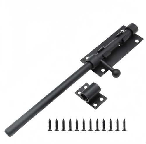 Door Bolt Lock Latch, Heavy Duty Slide Gate Latch Bolt Safety Door Lock 245mm(10″) with Padlock Hole, SU304 Stainless Steel Matte Black, for Wooden Gates Barrel Fence Shed Basement,Outhouse Doors