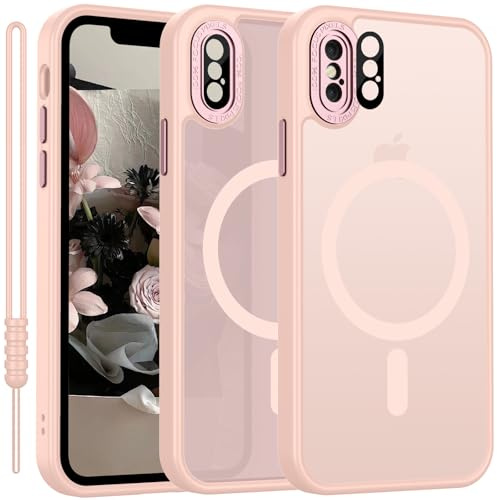 YUANDMI für iPhone XS Hülle kompatibel mit MagSafe, Hanyhülle für iPhone X/XS Magnetisch Dünn Matte Touch Kameraschutz, Anti-Gelb rutschfest Kratzfest Schutz Stoßfest Hülle Rosa
