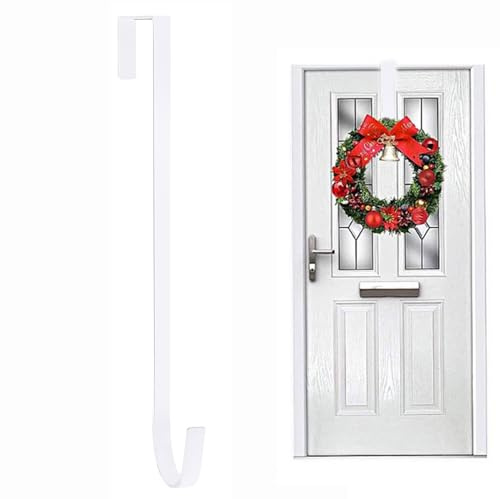 Christmas Wreath Hanger for Front Door,Metal Wreath Hanger,12 Inches White Over Hook Holder Non-Slip Hanging Hooks for Party Holiday,for Home Office Wall Wedding Wreaths or Decorations(White)