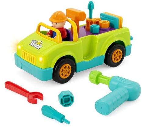 Hola Werkzeugbank für Kinder, realistische Lichter und Geräusche, Werkstattwagen mit Bohrmaschine und Zubehör, Nachahmungstisch, Geschenk für Babys ab 1 Jahr