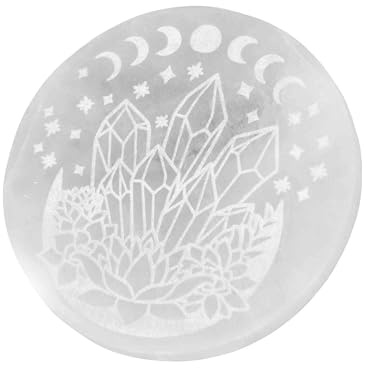 NKlaus Selenite Circle of Life 12 cm – Placa de carga de selenita hecha a mano con grabado, ideal para limpiar y recargar gemas, meditación, rituales y decoración espiritual | Meditación B0DK7LXKWF