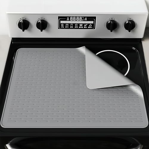 Couvercle de plaque de cuisson en silicone 71 x 56 cm - Protection en silicone pour cuisinière électrique - Protection à induction pour plaque de cuisson en céramique - Résistant à la chaleur - Gris