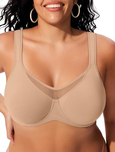ProKloud Minimizer Bras for Women Full Coverage T Shirt Unlined Bra with Underwire Plus Size Coolcomfort Bra for Heavy Breast Light Beige