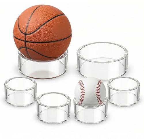 VEOIRXU 6 Pezzi Supporto per Sfere Supporto Espositori in Acrilico Trasparente Contenitore per Esporre Pallacanestro Calcio e Pallavolo 4 PCS 4,5cm + 2 PCS 6,5cm
