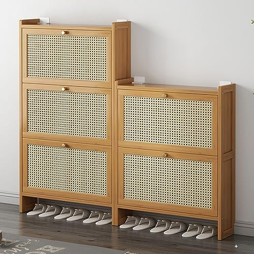 Scarpiera in bambù per ingresso, scarpiera ribaltabile con caratteristiche anti-ribaltamento, soluzione elegante per corridoio, soggiorno, appartamento, scarpe