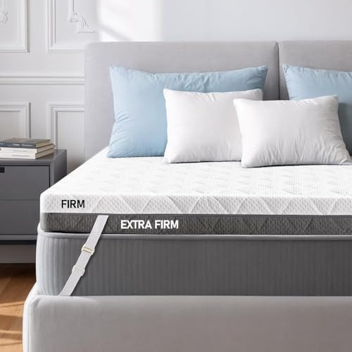 Extra Firm Mattress Topper King: 4 Inch Firm & Extra Firm Dual Side Sleep, High Density Foam Mattress Pad for Back Pain, Washable Anti-Slip Breathable Cover, CertiPUR-US Oeko-Tex Certified 80x76