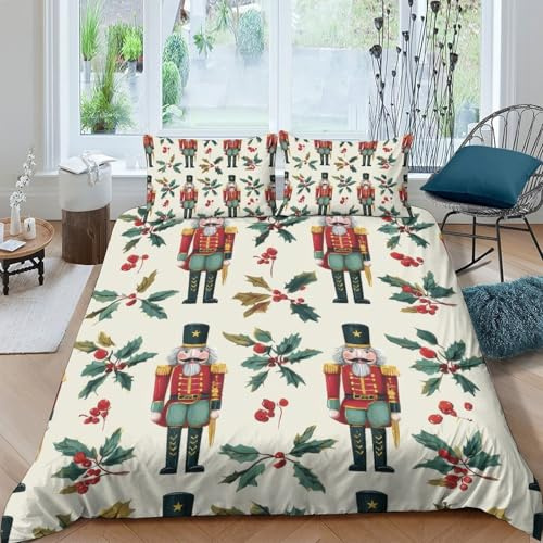 JQZRXKPNHB Festive Nutcracker 3D Printed Microfiber Duvet Cover Christmas Home Decor Nutcracker Bedding Set Soft Breathable for Adults King（220x240cm）