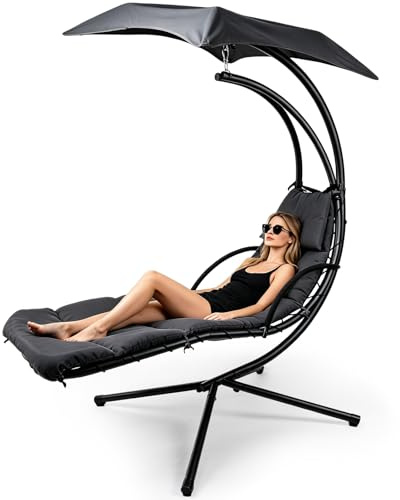 WoRaum Hängeliege, Hängematte mit Gestell, Schwebeliege, Hängesessel Outdoor für Garten Balkon Terrasse - 195 cm hoch, 73 cm Sitzbreite, 120 kg Tragkraft, 3 cm Baumwollpolster (Anthrazit)