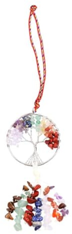 LAPYAPPE Ciondolo Albero della Vita Pietre Naturali Colorate Chakra, Accessorio per Interni Auto in Acciaio Inossidabile, Design Creativo e Funzione di Armonia Emotiva
