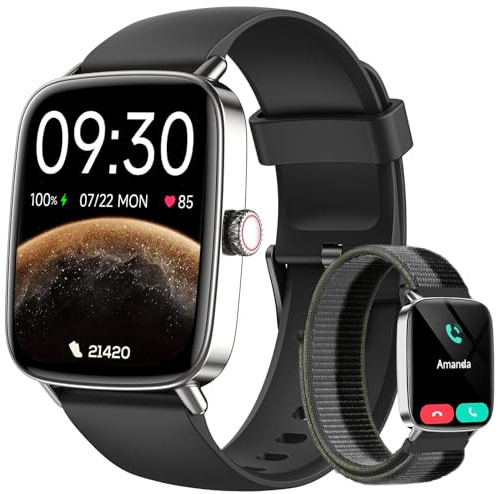 Smartwatch Herren mit Telefonfunktion, 1,85 Fitnessuhr Smart Watch, 100+ Sportmodi Fitness Tracker mit Herzfrequenz/SpO2/Schlaf Monitor Schrittzähler, IP68 Wasserdicht Sportuhr Schwarz