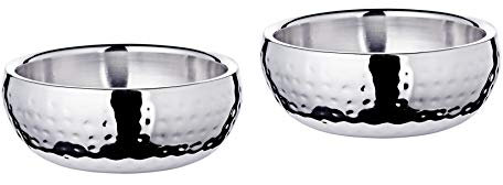 EDZARD 2er Set Schale Pluto (Ø 12 cm, H 5 cm) Edelstahl gehämmert hochglanzpoliert, Servierschalen, Snackschalen, Dekoschalen